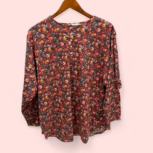 Vintage 80’s red floral henley button front boho festival flower chile soft